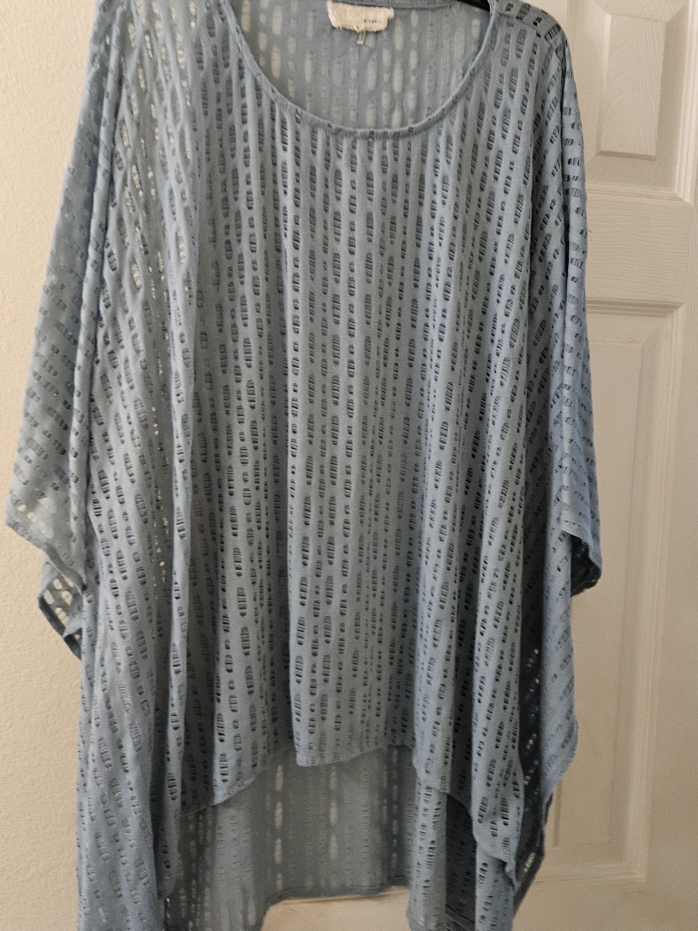 Light Blue Crochet Versatile Flowy Layering Tunic Cutouts Boho Pocho Shawl Top